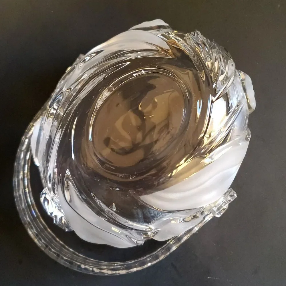 90s Mikasa Nadine Frosted Tulip Elegant Polished Glass Basket Acrylic Handle Vtg
